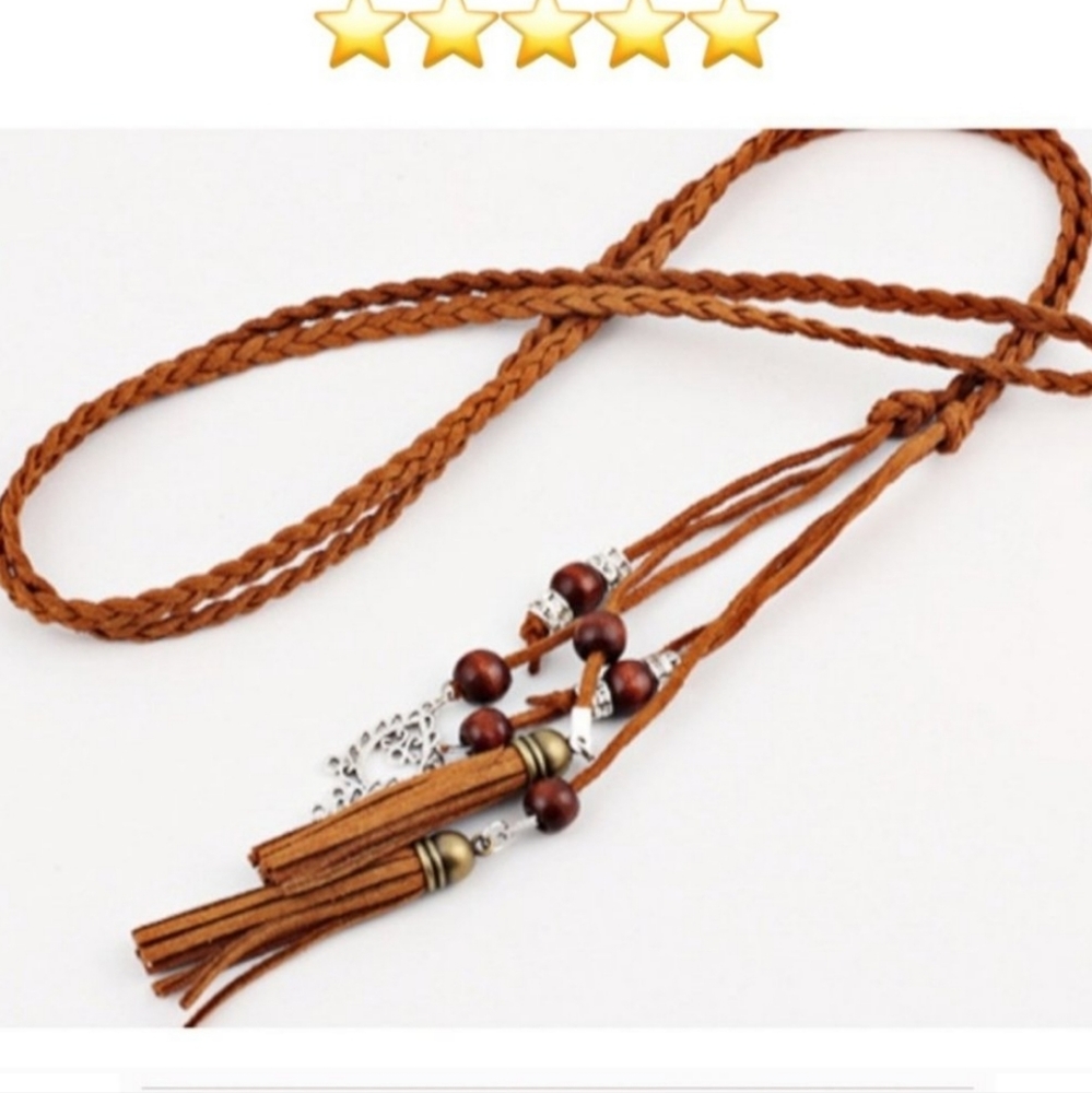 Boho Festival Suede Braided Tassel Belt Camel